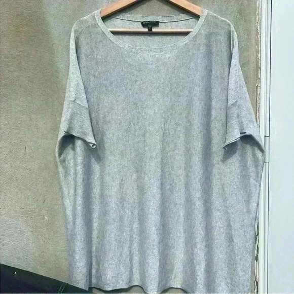Eileen Fisher Silver/ Gray Metallic Oversized Short Sleeve Knit Top Size Large - Picture 1 of 5